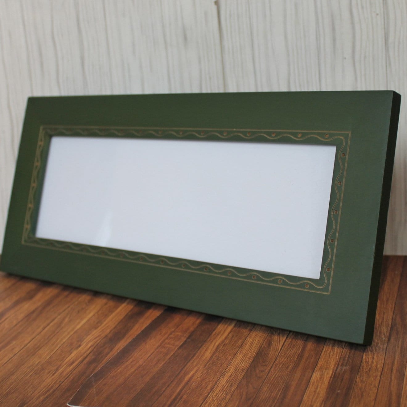 Vintage RARE WOODS 4x12 Panoramic Picture Photo Frame Green Wood Frame