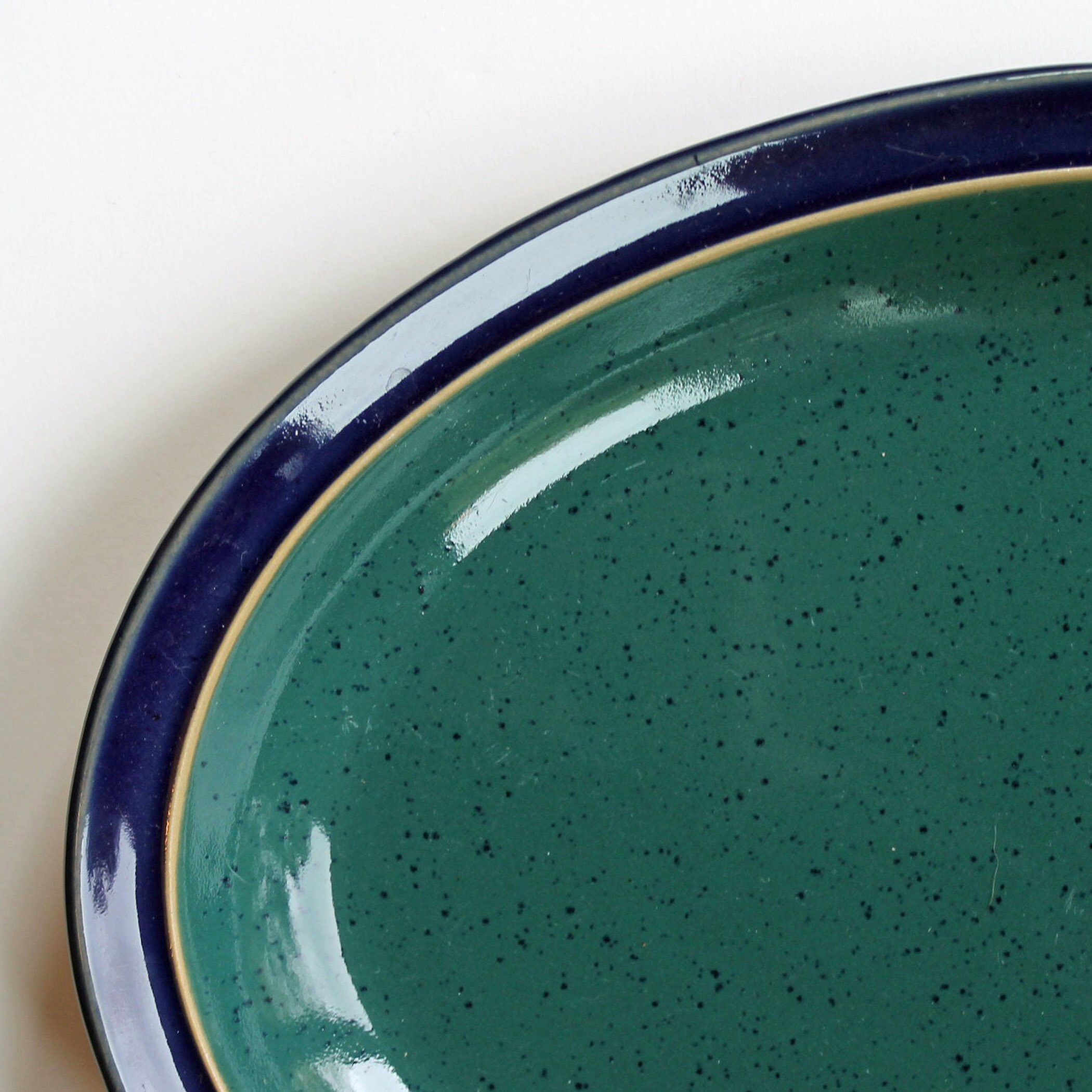 Vintage Denby HARLEQUIN Oval Serving Platter Plate Green Blue Ceramic
