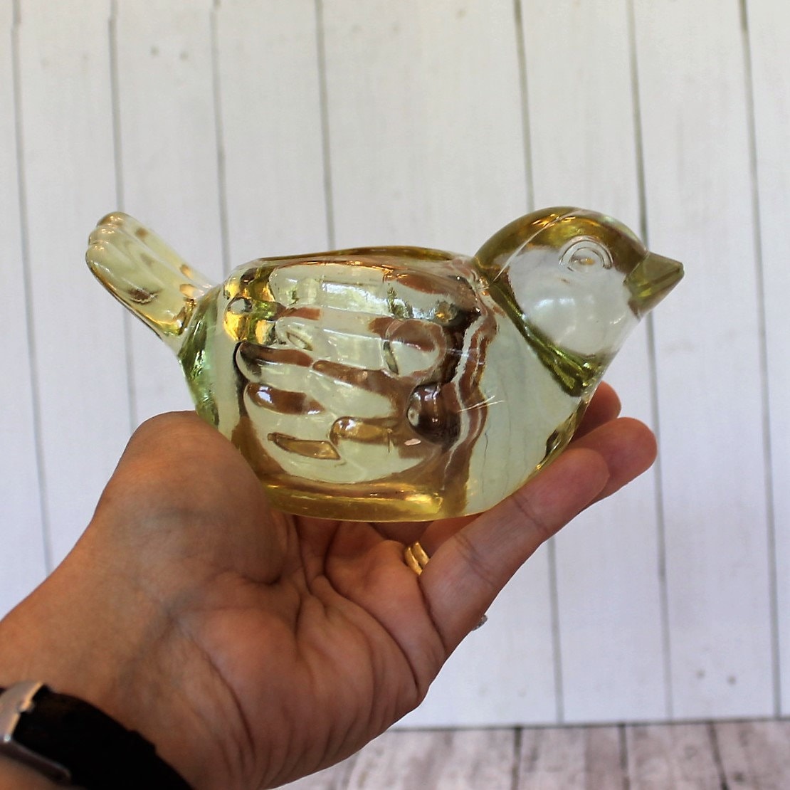 Vintage INDIANA GLASS Light Yellow Bird Votive or Tealight Candle