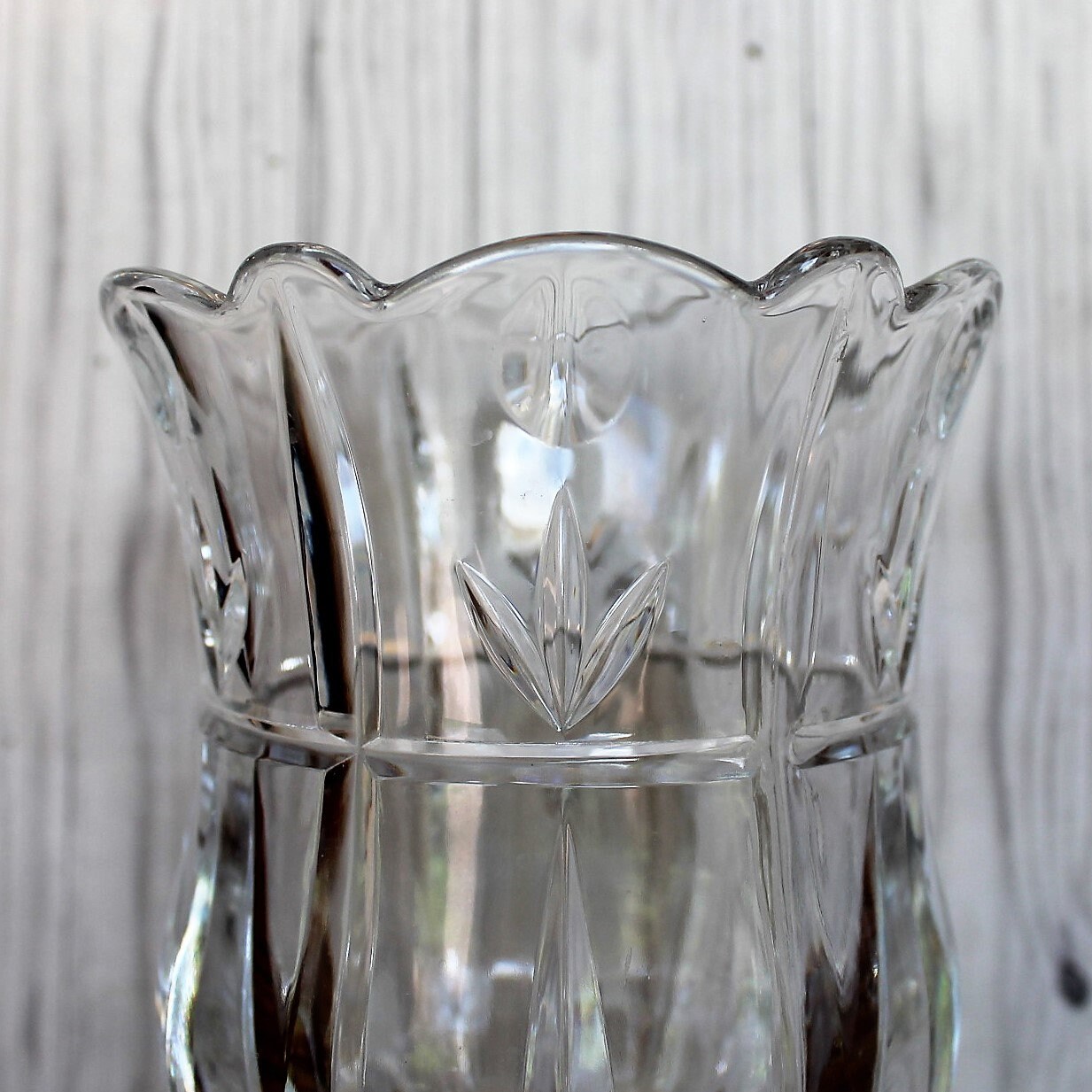 Vintage Block Crystal TULIP GARDEN Clear Glass Hurricane Vase Set of 2 Tall with Floral Flower