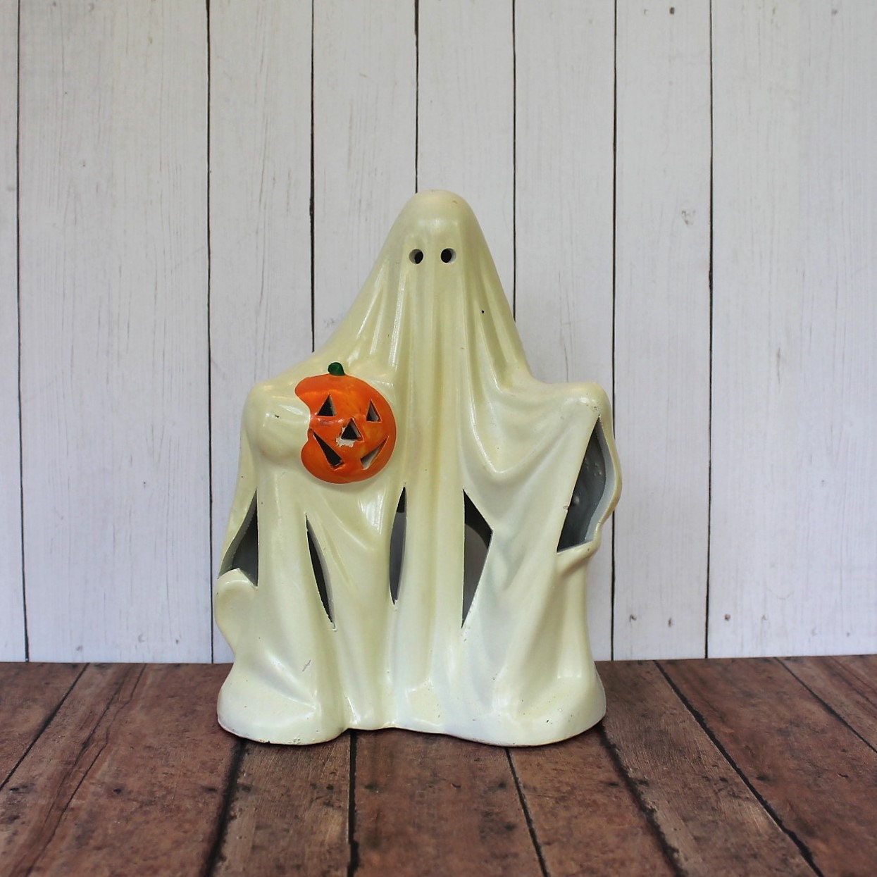 Vintage Ceramic Halloween Figure Ghost with Pumpkin Jack O Lantern ...