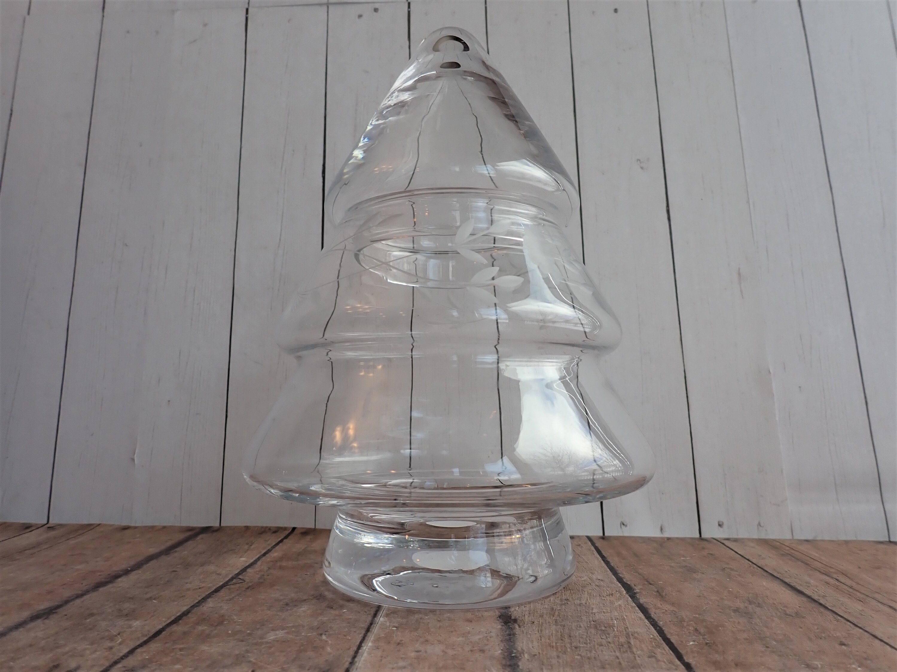 Vintage Princess House Hertiage Clear Glass Christmas Tree Canister Jar
