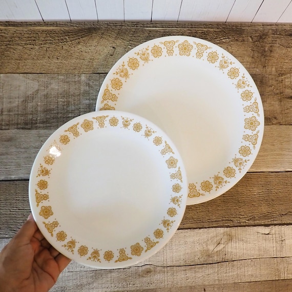 Vintage Corning Corelle Butterfly Gold 4 Salad and 4 Dinner Plates Set of 8 Plates White with Orange Flower Design