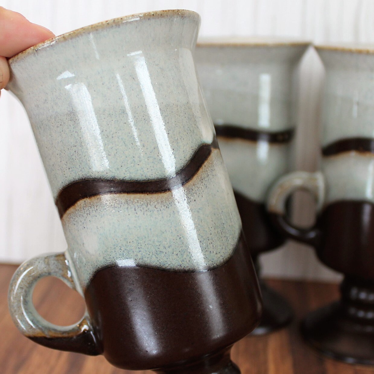 Vintage OTAGIRI Footed Pedestal Irish Coffee Mugs Set of 4 Brown and