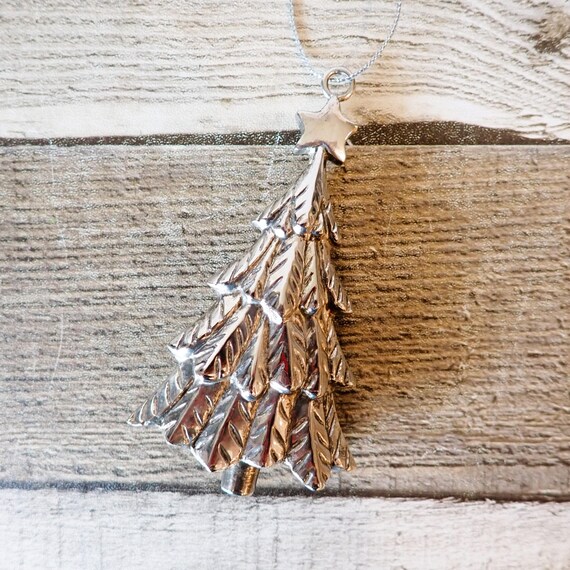 Vintage Silver Plated Christmas Tree Ornament Pine Tree Shaped