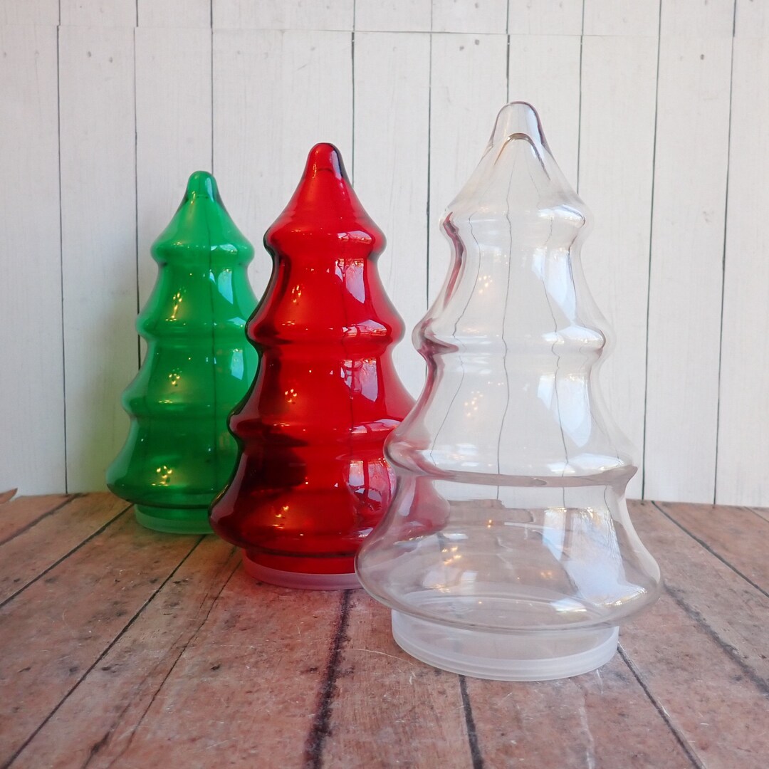 Vintage Glass Christmas Pine Tree Jar Clear Red Green Etsy