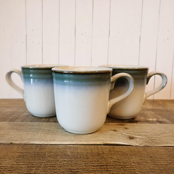 Vintage Noritake SORCERER Mug Coffee Cup Set of 3 White and Blue Modern Stoneware