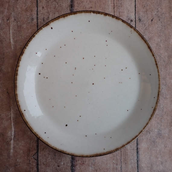 Vintage J & G Meakin LIFESTYLE Bread Plate Set of 4 White Stoneware Speckled with Brown Rim