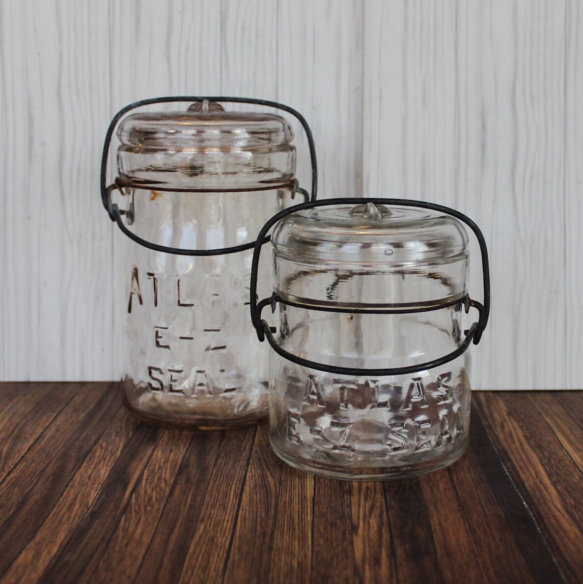 Vintage Hazel Atlas EZ Seal Canning Jar Set of 2 Half Pint and Full