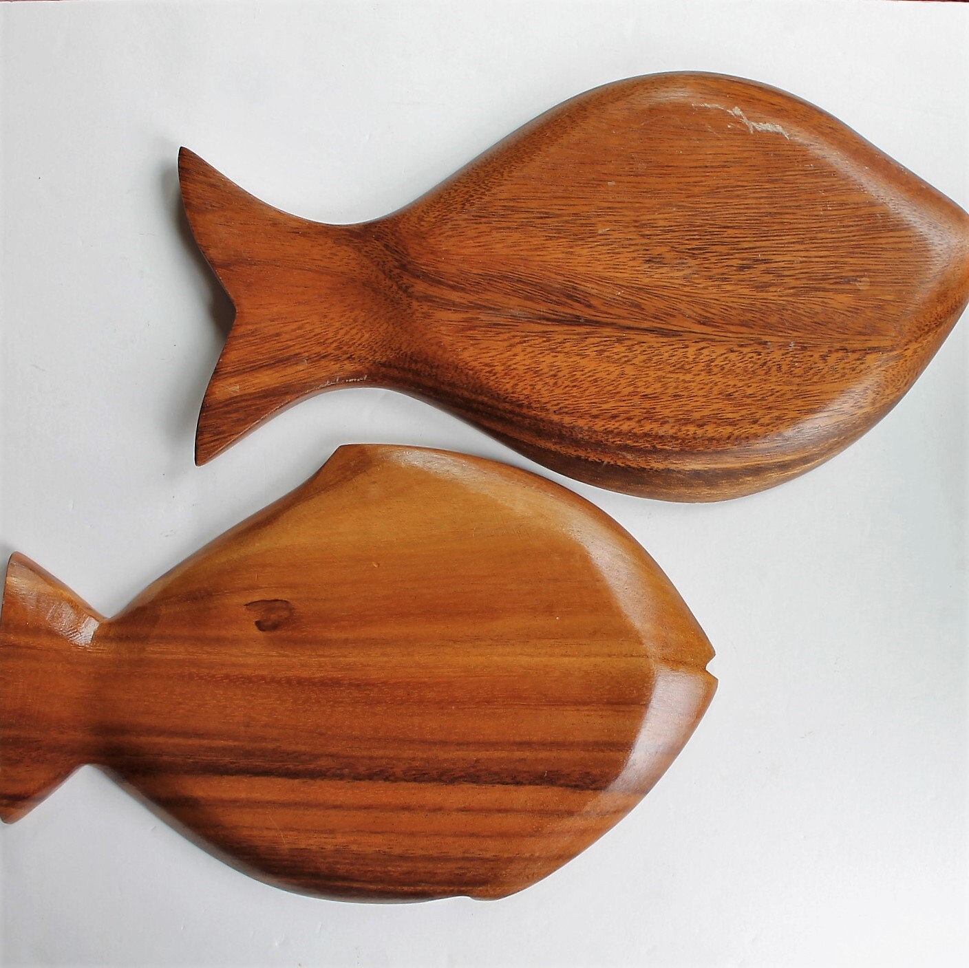 Vintage Wood Bowl Set Fish Shaped Chip and Dip Plate and ...