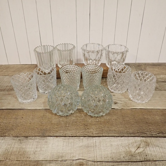 Vintage Clear Glass Votive Candle Holder PAIRS YOU CHOOSE Set of 2 Hobnail Ribbed Diamond Floral Avon Homco Home Interiors Princess House