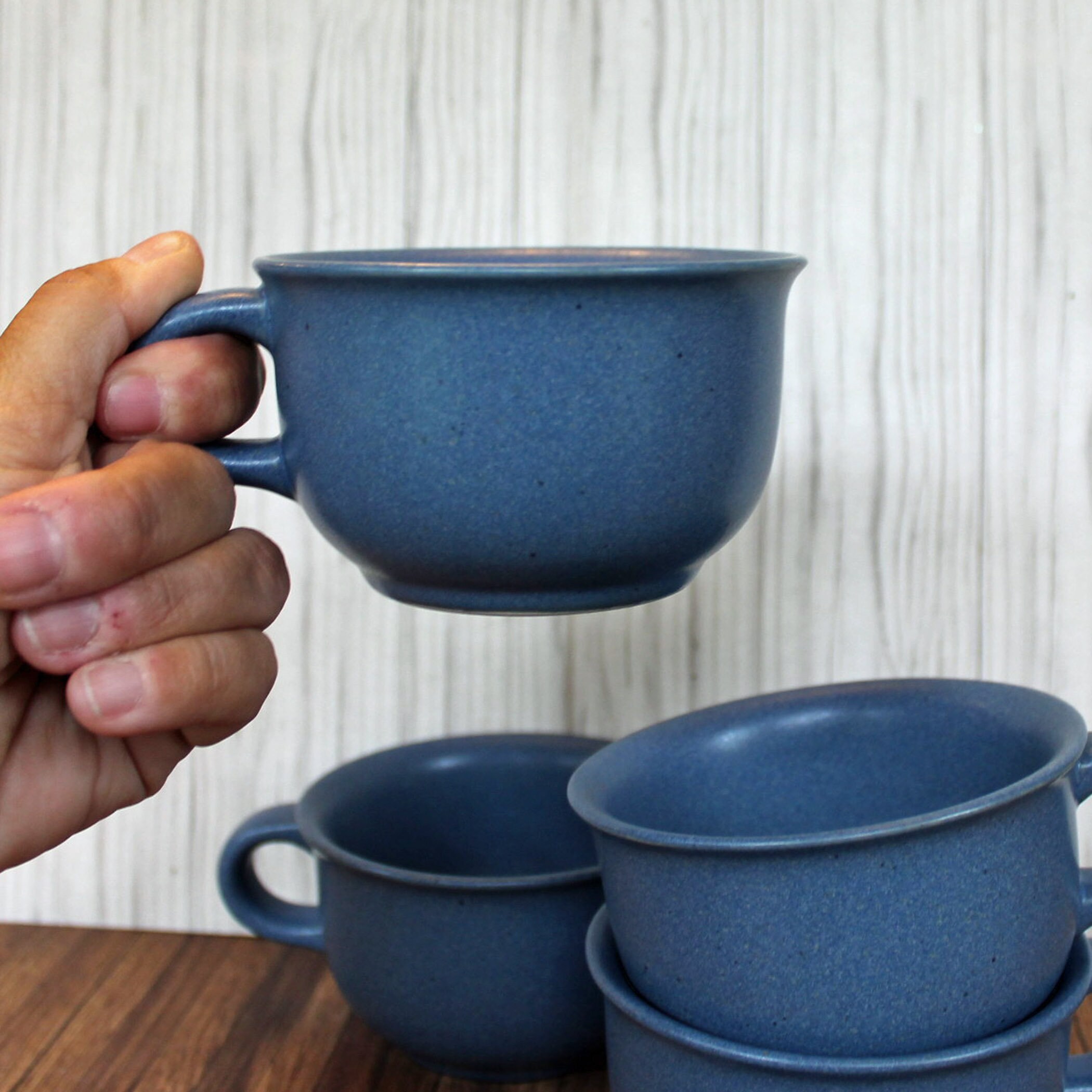 Vintage Dansk MESA SKY BLUE Cups and Saucers Set of 4 Ceramic Stoneware Made in Japan