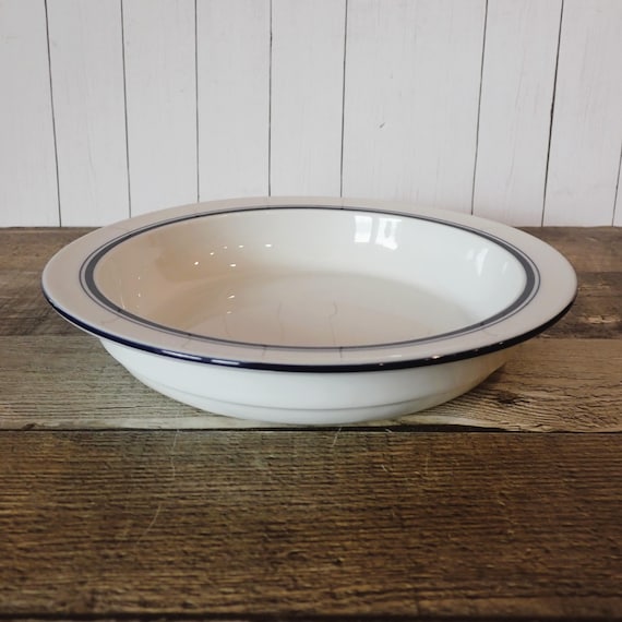 Vintage Dansk Bistro Christianshavn Blue Single 8" Rim Soup Bowl White Stoneware with Blue Band Made in Portugal