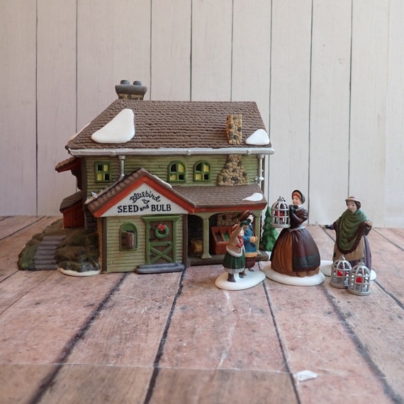 Vintage Dept. 56 New England Village Bluebird Seed and Bulb with The Bird Seller People with Original Box 1996