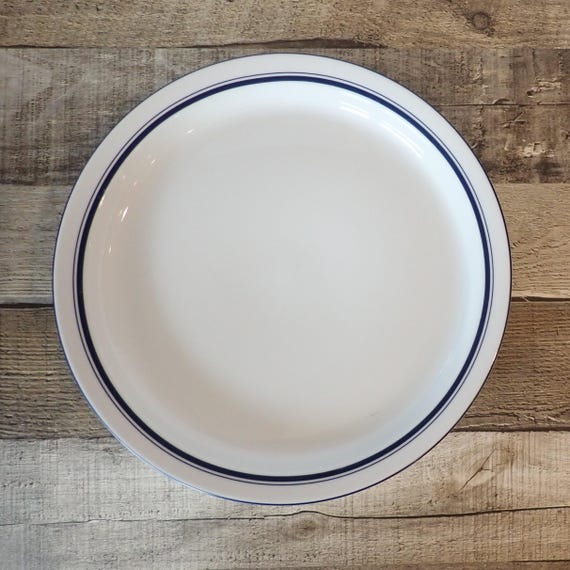Vintage Dansk Bistro Christianshavn Blue Dinner Plate Set of 3 White Stoneware with Blue Band