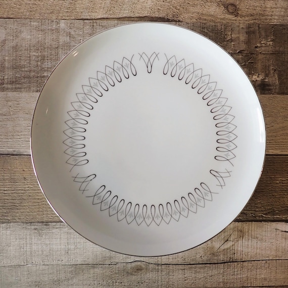 Vintage Eschenbach Germany RONDO Dinner Plate Set of 3 White Plates with Black Design Mid Century Baronet China