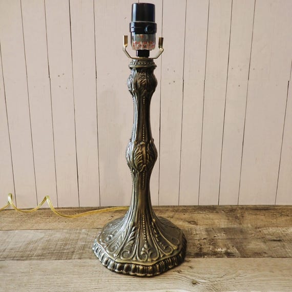 Vintage Bronze Metal Tiffany Style Table Lamp Base Only Arts Nouveau Leaf Design