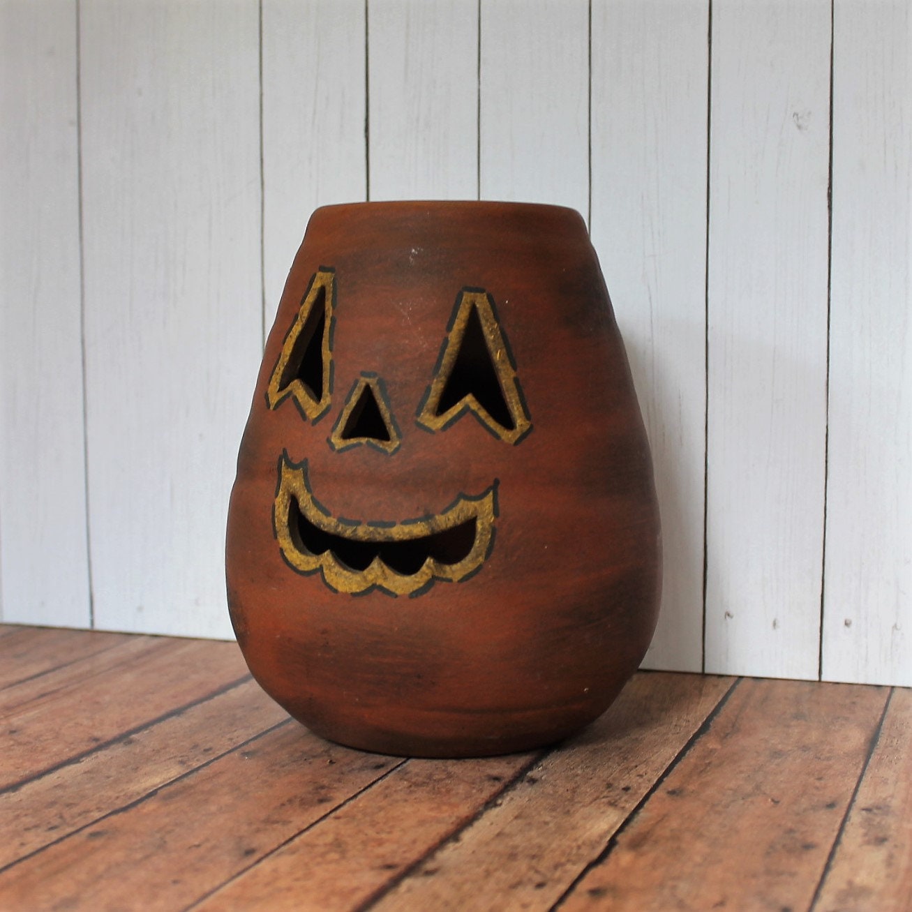 Vintage Ceramic Halloween Figure Pumpkin Jack O Lantern Figurine Candle ...