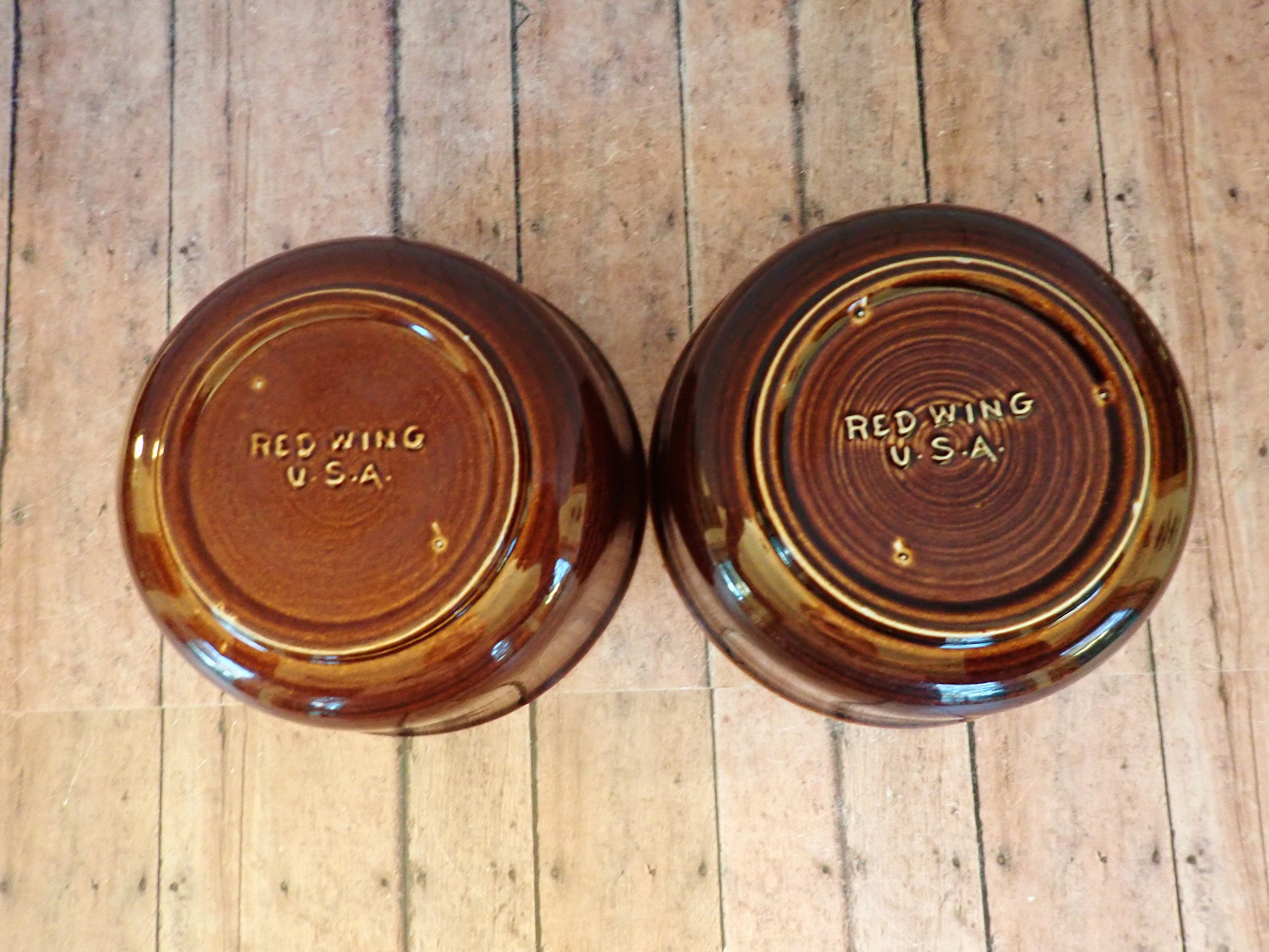 Vintage Red Wing VILLAGE GREEN Coupe Cereal Bowl Set of 2 Green and Brown Stoneware Country Fare