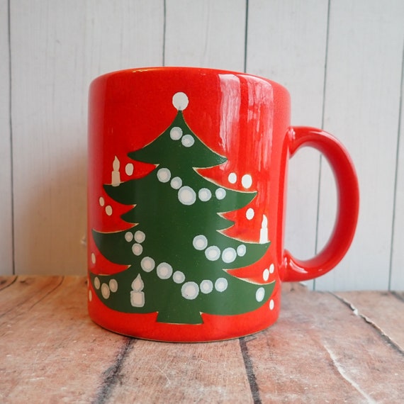 Vintage WAECHERSBACH Christmas Tree Mug Red Green White Holiday Mugs Made in Germany