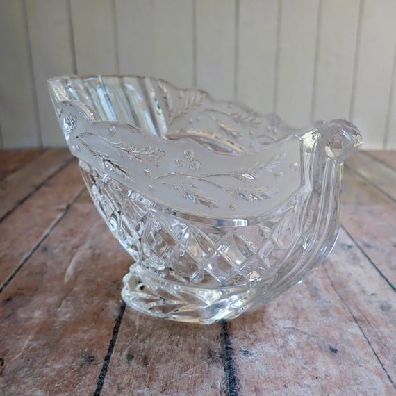 Vintage Waterford Crystal Marquis Clear Glass Small Sleigh Candy Dish Christmas Winter Holiday Bowl
