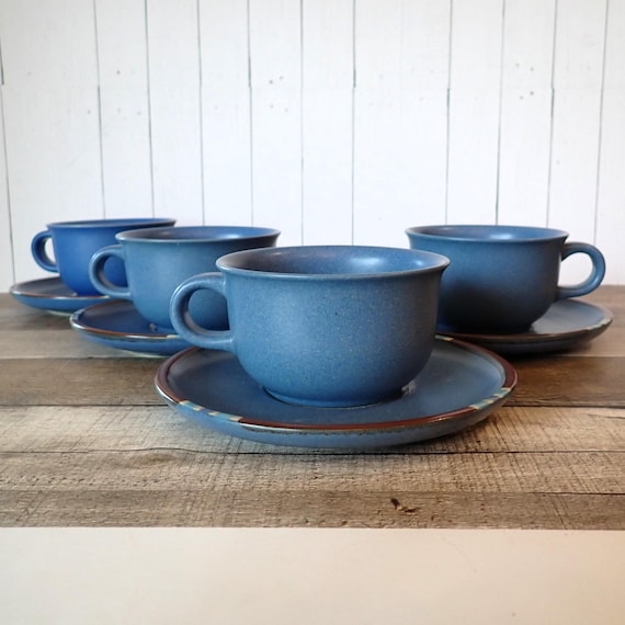 Vintage Dansk MESA SKY BLUE Cups and Saucers Set of 4 Ceramic Stoneware Made in Japan