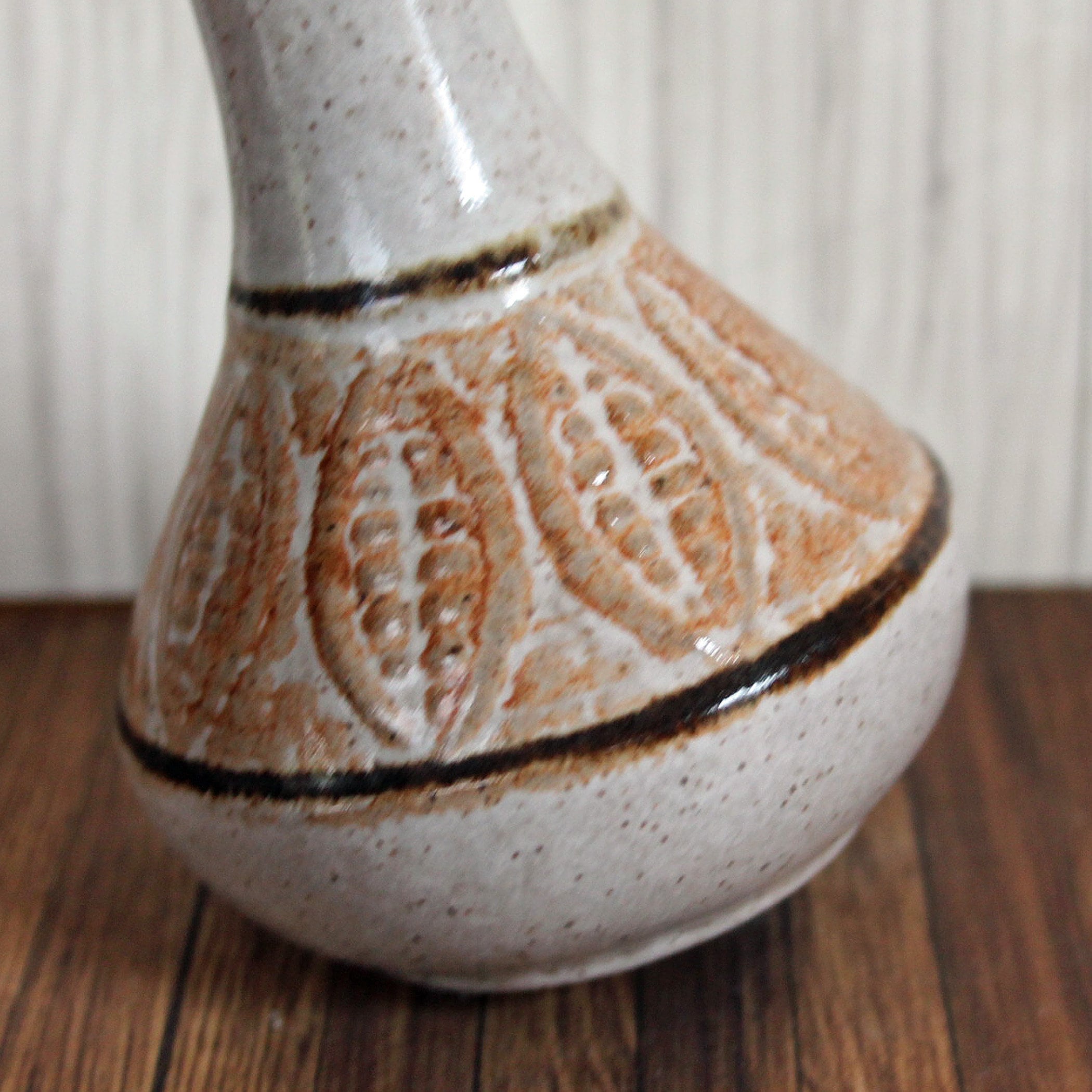 Vintage Pottery Craft USA Stoneware Bud Vase White with Brown Orange