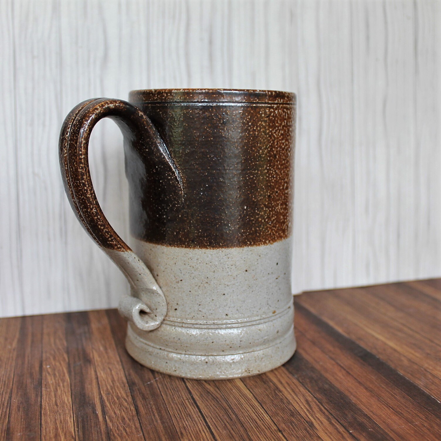 Vintage Rowe Pottery Works Stoneware Mug or Stein Gray and Brown
