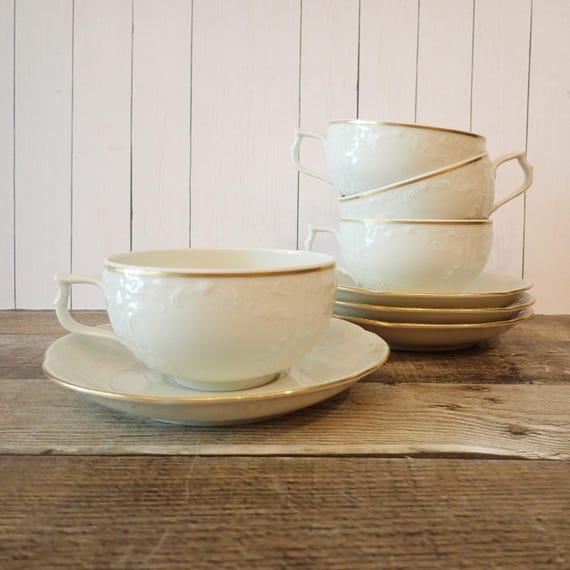 Vintage Rosenthal SANSSOUCI Ivory with Gold Band Teacup and Saucer Set of 4