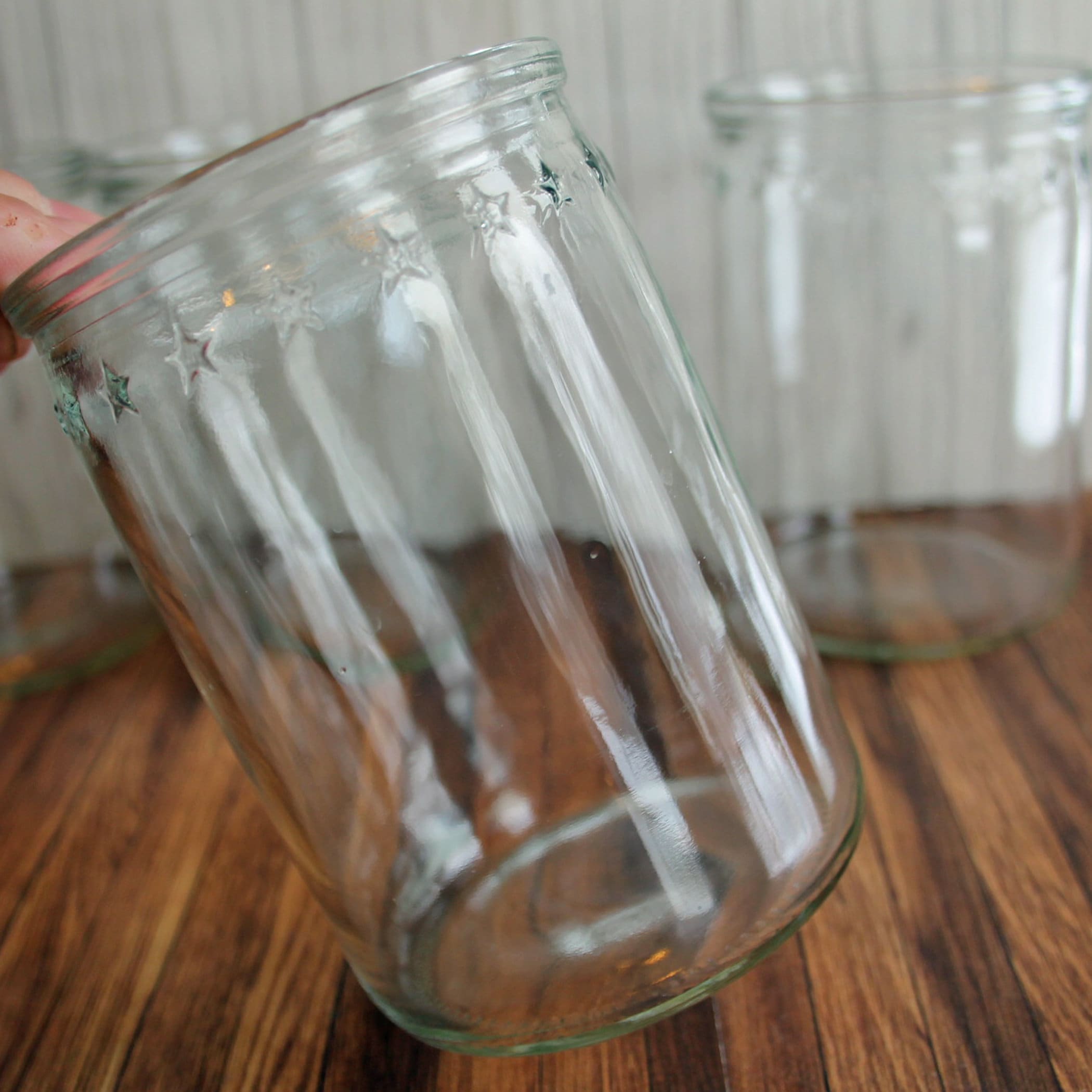 Vintage Jelly Jar Juice Glasses Tumblers Set of 4 Star Border Design