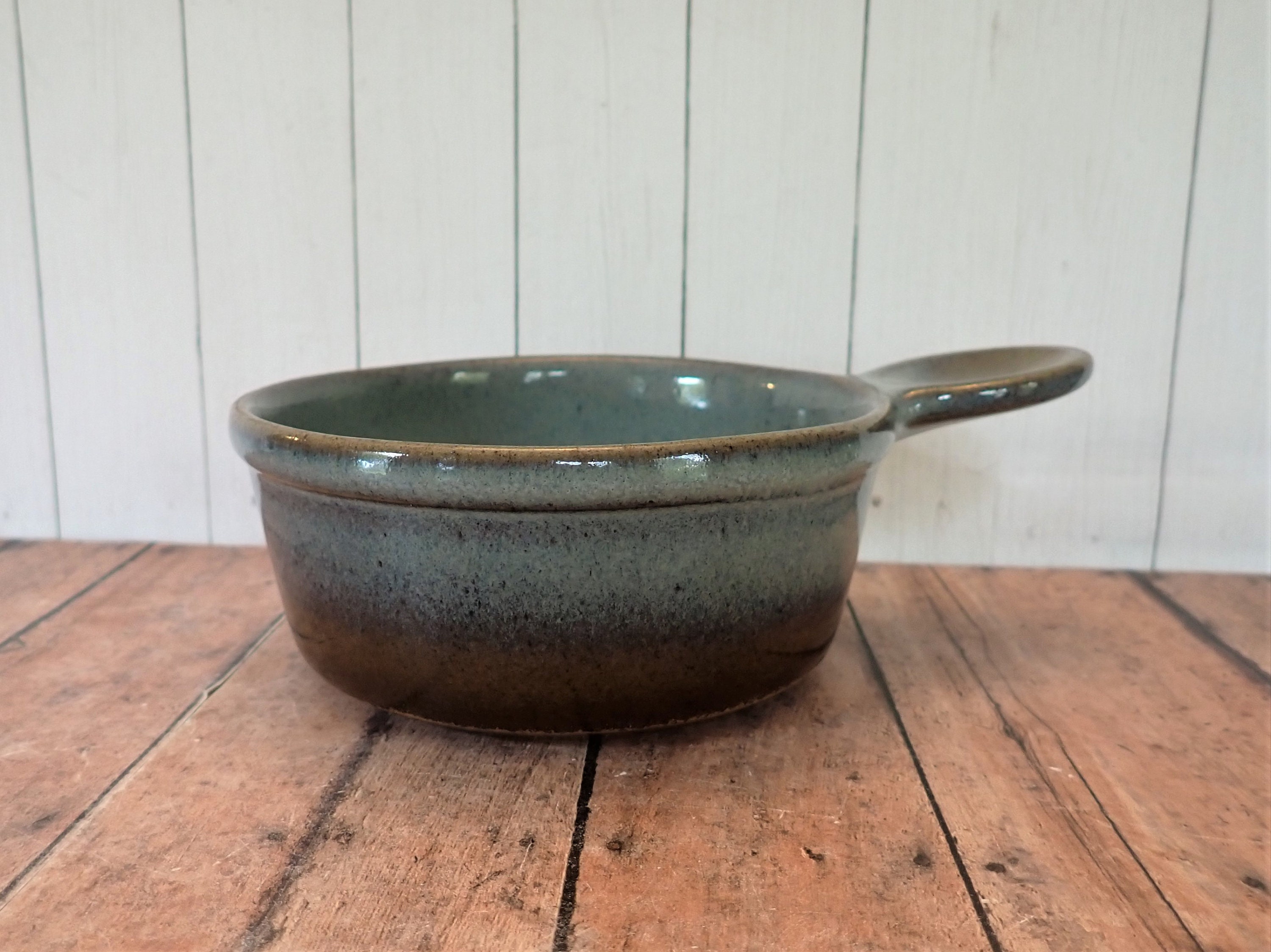 Vintage Pottery Craft USA Stoneware Soup Bowl with Handle Blue and