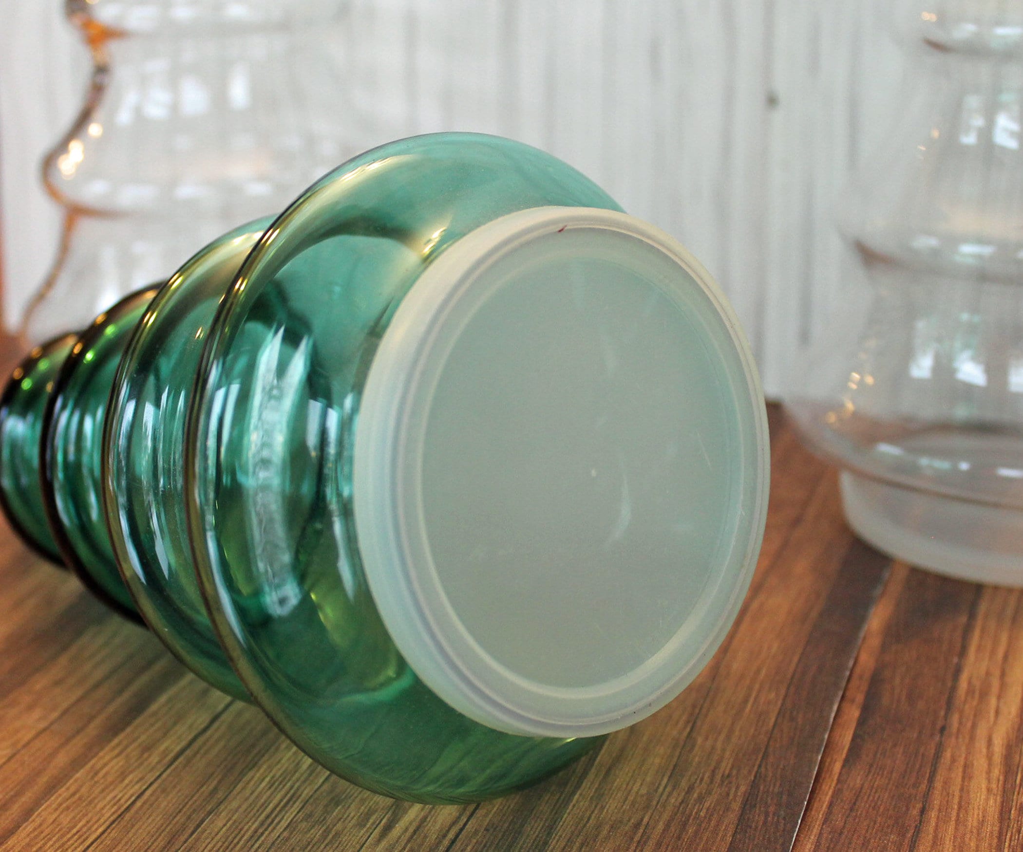 Vintage Clear and Green Glass Christmas Tree Canister Jar Container