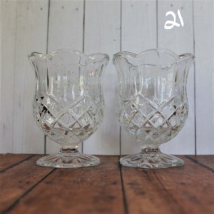 Vintage Clear Glass Votive Candle Holder PAIRS YOU CHOOSE Set of 2 Hobnail Ribbed Diamond Floral Avon Homco Home Interiors Princess House #21 Footed Short