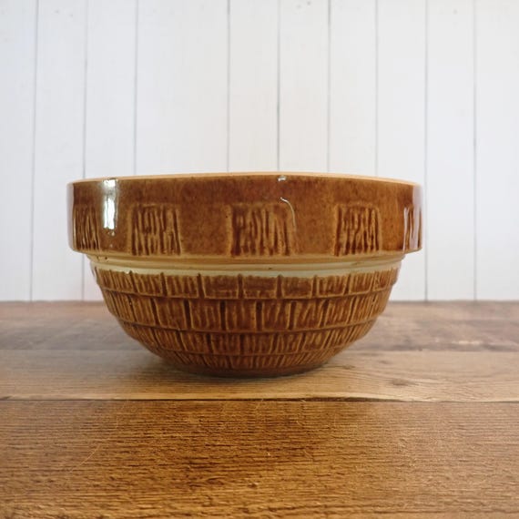 Vintage McCoy Brown Tan 7" Mixing Bowl with Textured Shingle Design