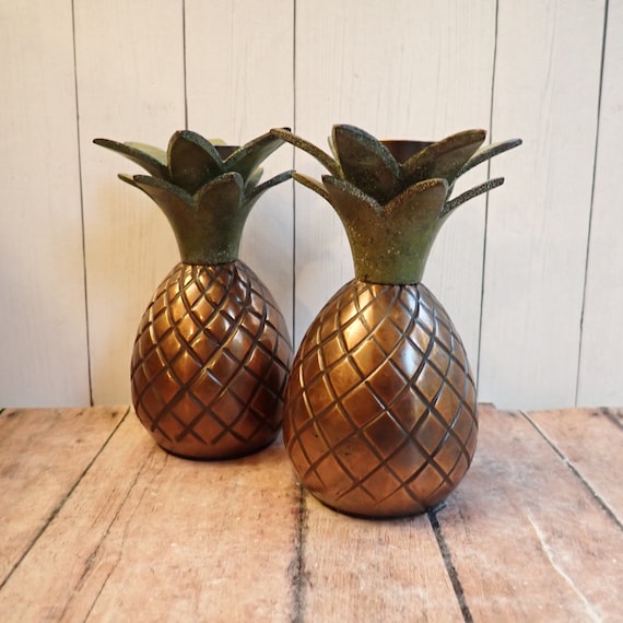 Vintage Bronze Metal Palm Tree Candleticks Set of 2 Short Taper Candle Holders Tropical Hawaiian Polynesian Tiki Decor