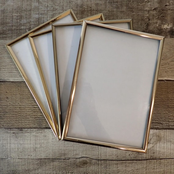 Vintage 5x7 Metal Gold Brass Colored Photo Picture Frame Set of 4 Frames Different Patterns 5"  x 7"