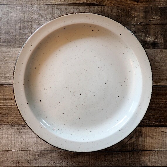 Vintage Midwinter Stonehenge CREATION Dinner Plate Set of 2 White with Brown Speckles Made in England