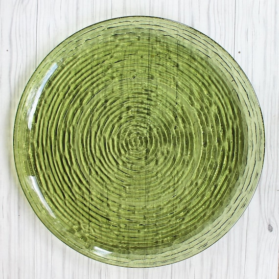 Vintage Anchor Hocking SORENO Avocado Green Dinner Plate Set of 5 Textured Bark Design