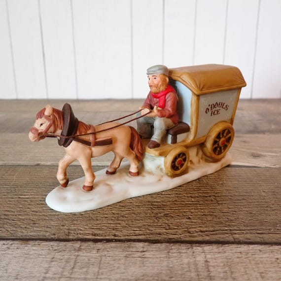 Vintage LEFTON Colonial Village Accessory O'Douls Ice Wagon Horse Pulling Wagon Village People Accessories 01347