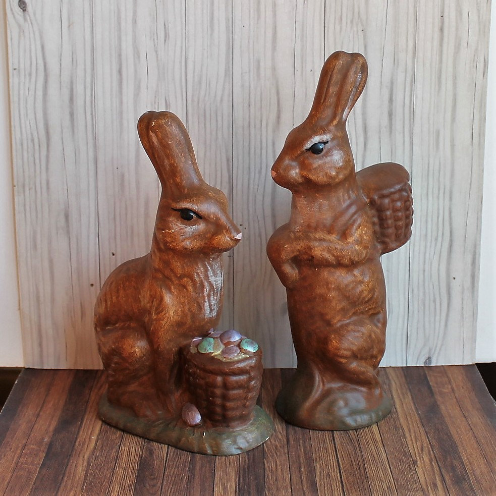 Vintage Ceramic Easter Bunny Rabbit Figurine Set of 2 Brown Figure with
