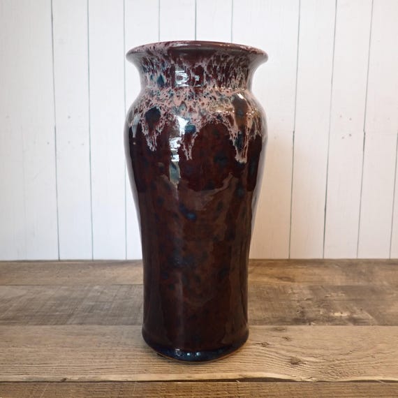 Vintage Lakeside Pottery Stoneware Pottery Vase Purple and Pink Drip Glaze Hand Made Pottery Madison WI