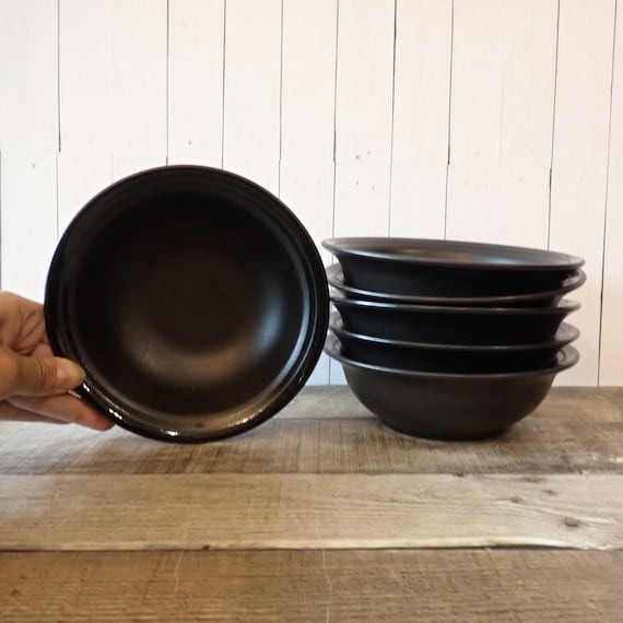 Vintage Pfaltzgraff MIDNIGHT SUN 6" Soup Cereal Bowl Set of 6 Bowls Black Geometric Modern Design
