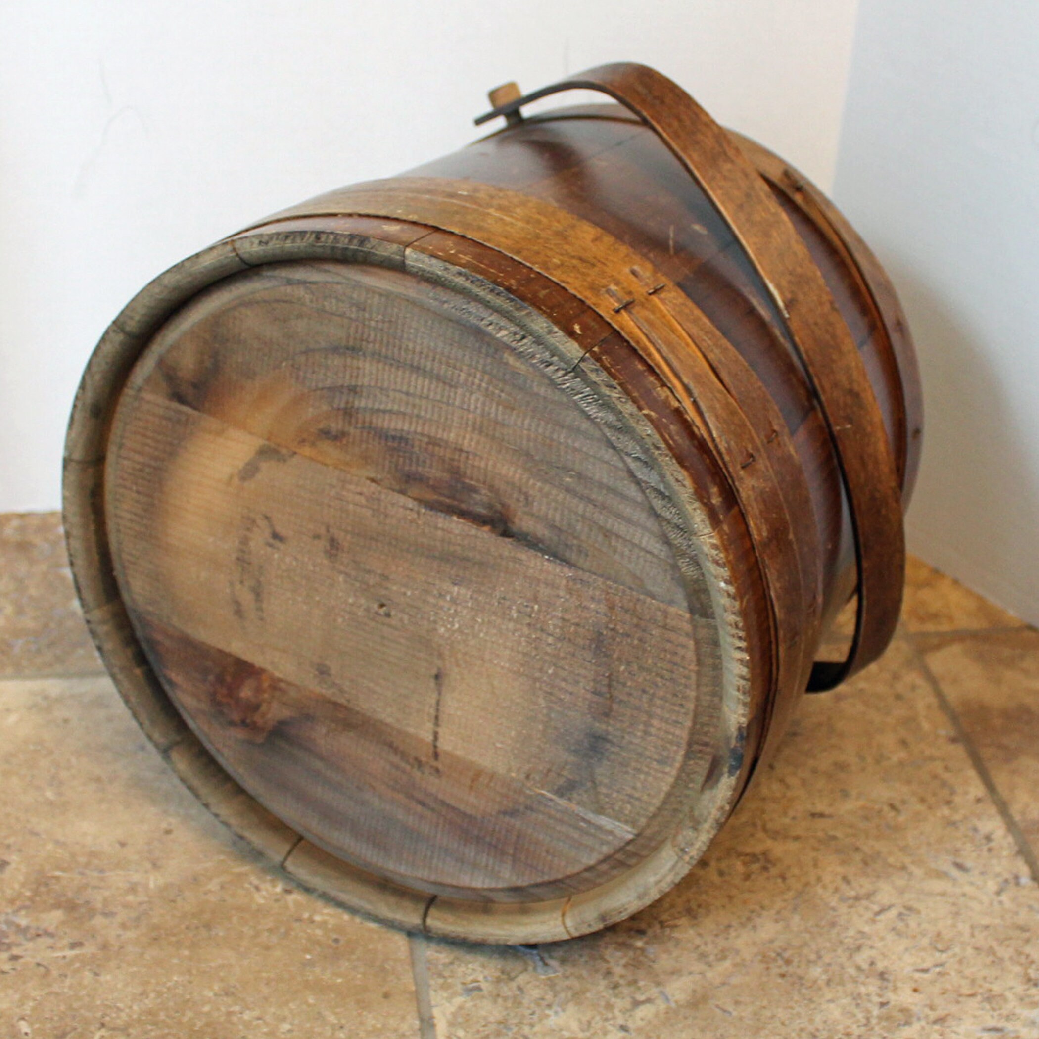 Vintage Wooden Bucket with Handle Shaker Style Firkin Brown Wood Sugar