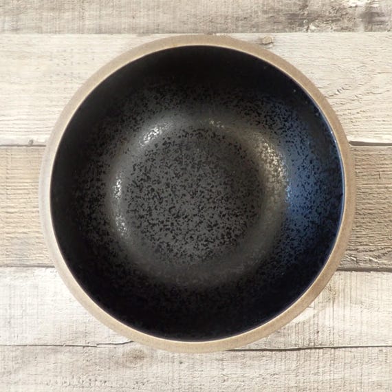 Vintage Dansk SANTIAGO BLACK Cereal Bowl Set of 3 Bowls Modern Stoneware with Tan Band on Rim
