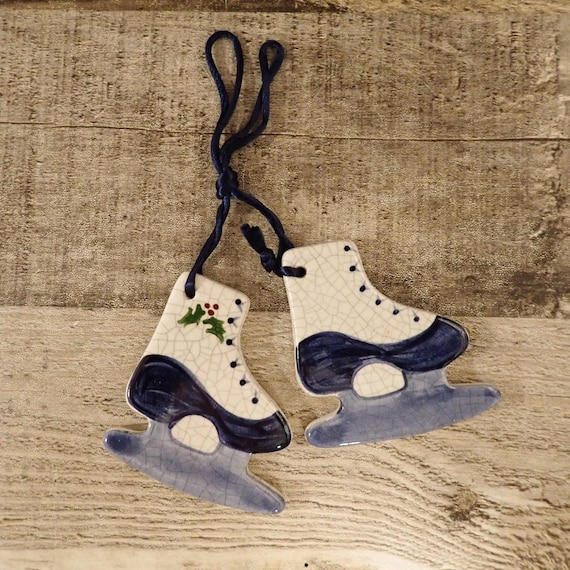 Vintage Brick Pond Handiworks Ceramic Ice Skates Ornament