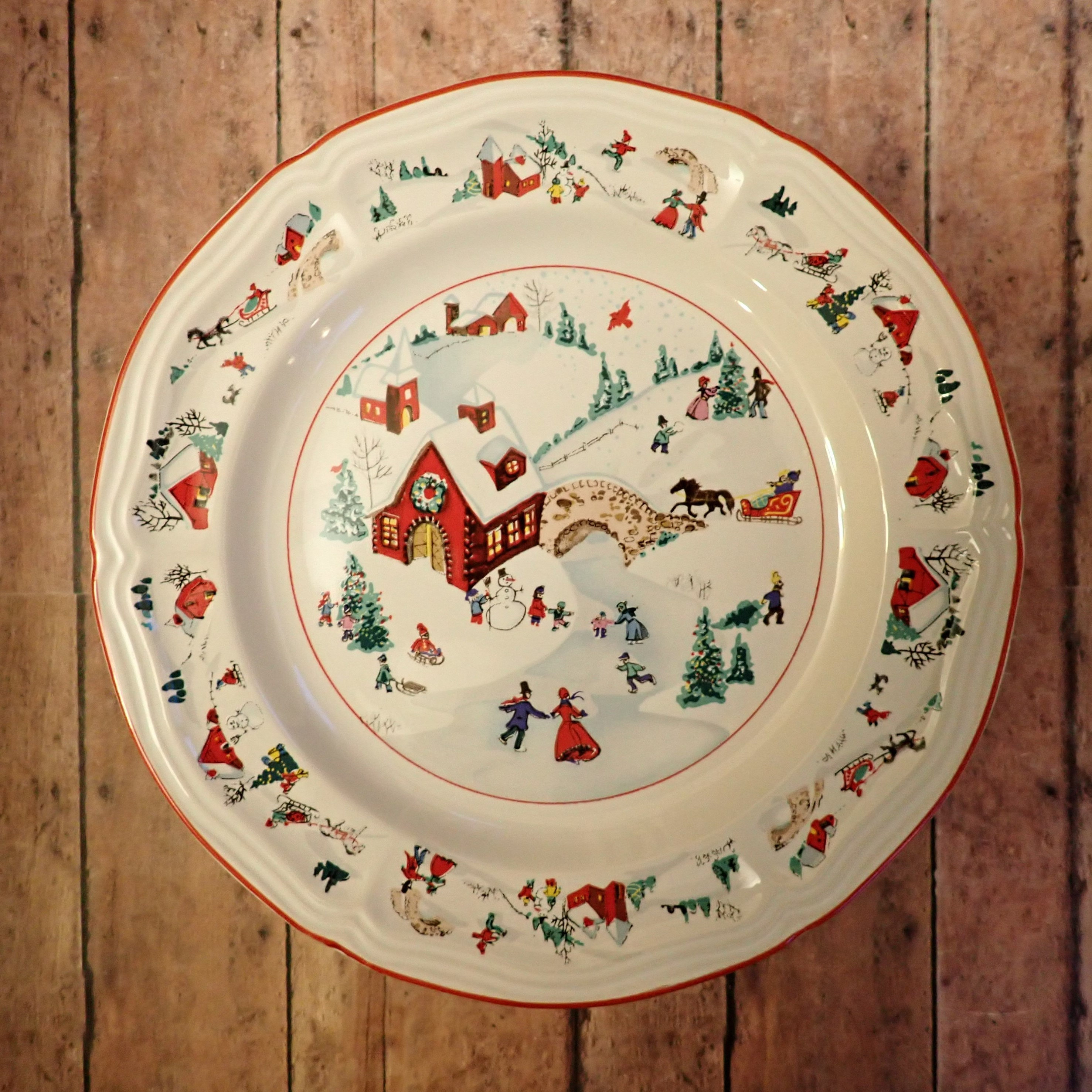 Vintage Farberware WHITE CHRISTMAS Salad Plate Set of 6 Plates White Ceramic with Red Green