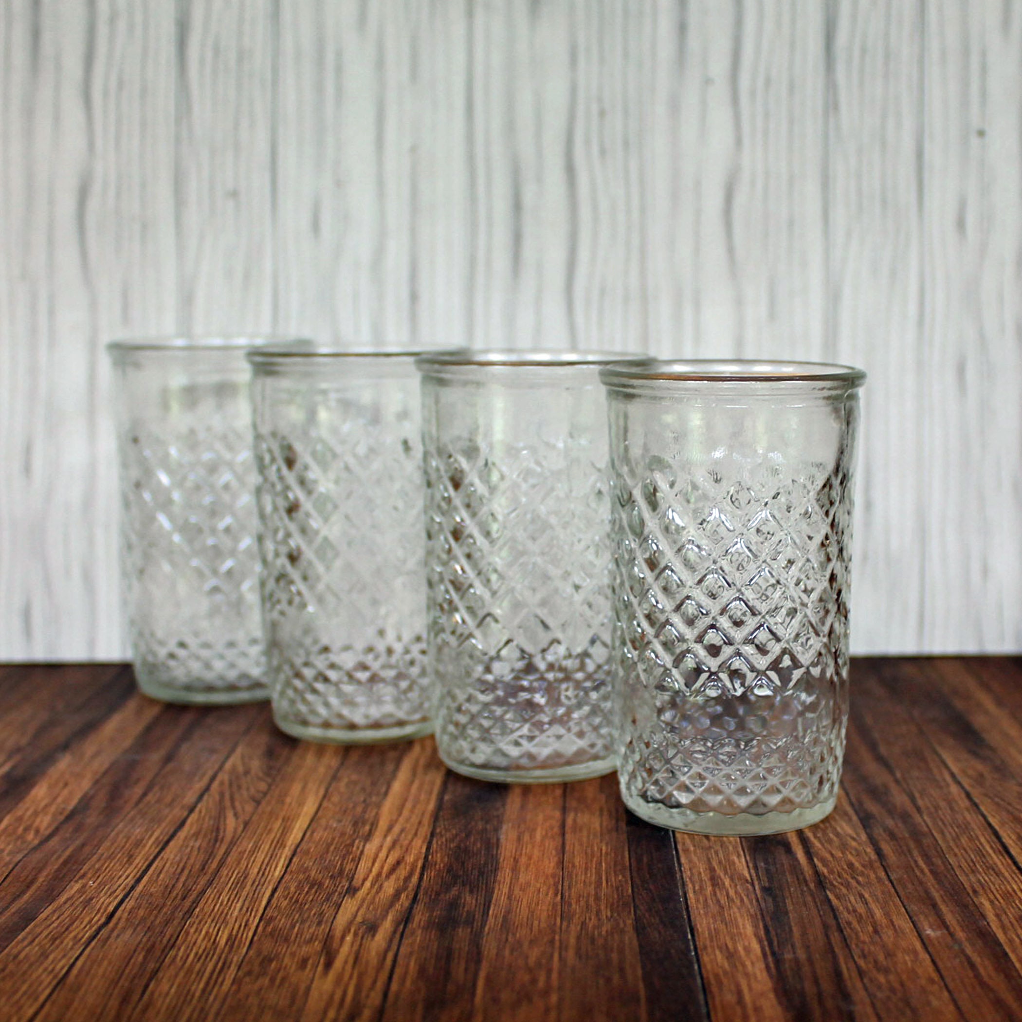 Vintage Jelly Jar Juice Glasses Small Tumblers Set of 4 Diamond Design  Clear Drinking Glass Wexford Style 