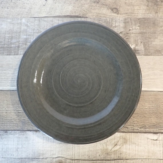 Vintage Rowe Pottery Works Stoneware Gray 9" Salad Plate 9" Plate Solid Dark Gray