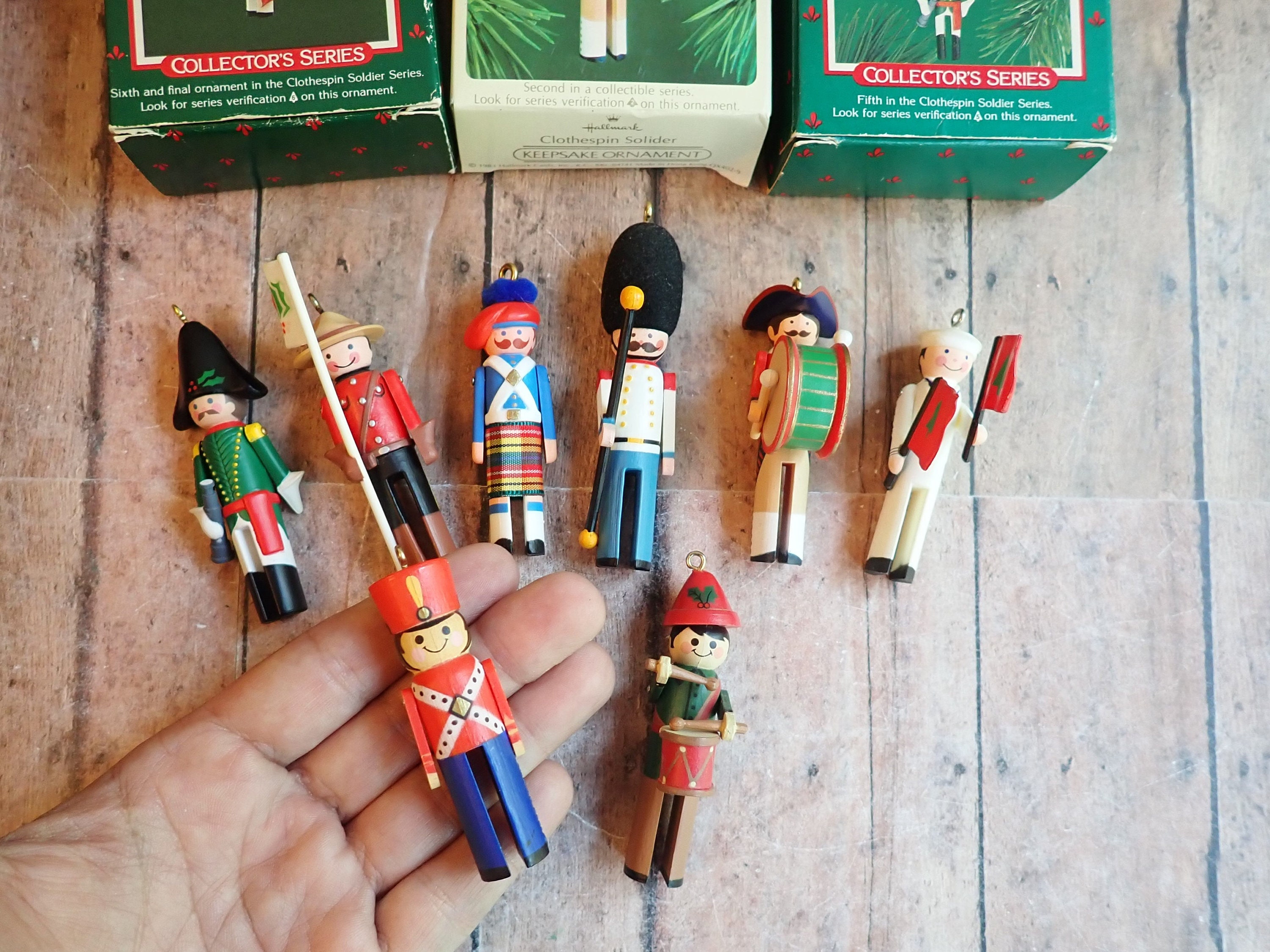 Vintage Hallmark Ornament Clothespin Soldier Ornament Set of 8