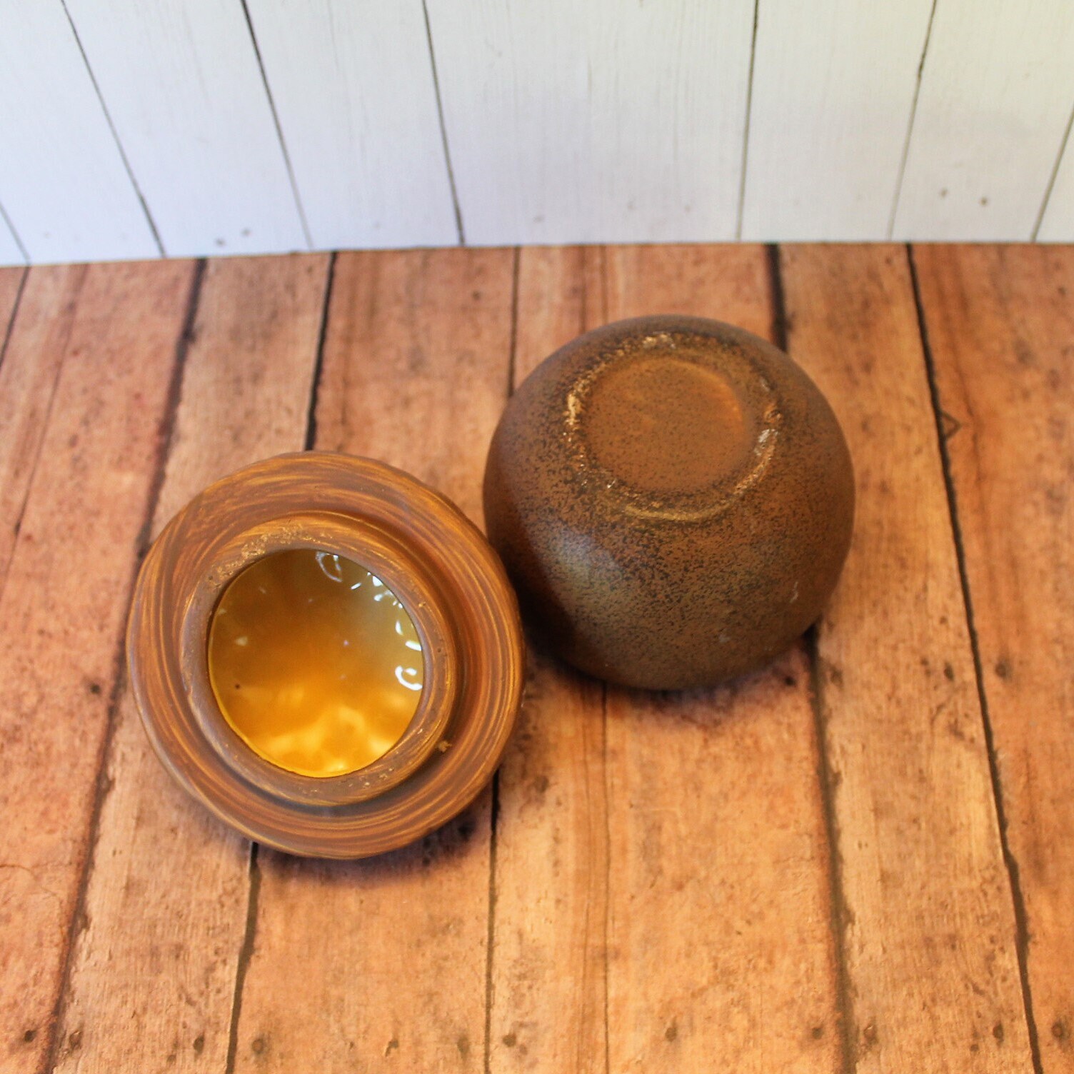 Vintage Ceramic Acorn Dish Jar with Lid Brown Ceramic Trinket Dish